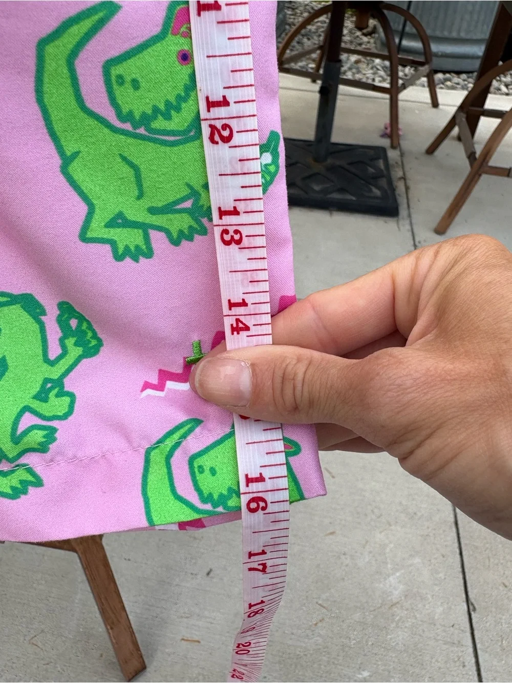 Tipsy Elves Men’s Pink Swim Shorts with Green Dinosaur Print- size M